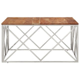 Silver coffee table stainless steel and solid acacia wood