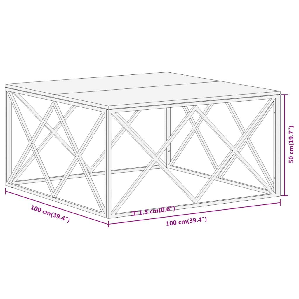 Silver coffee table stainless steel and solid acacia wood