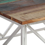 Table basse argenté inox et bois de récupération massif