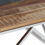 Table basse argenté inox et bois de récupération massif