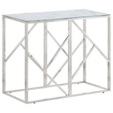 Silver console table stainless steel and tempered glass