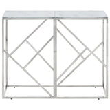 Silver console table stainless steel and tempered glass