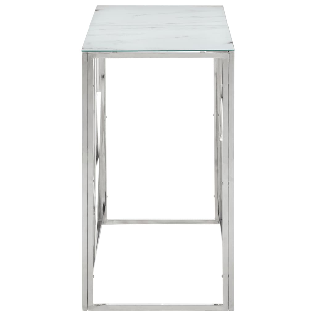 Silver console table stainless steel and tempered glass