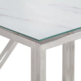 Silver console table stainless steel and tempered glass