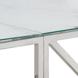 Silver console table stainless steel and tempered glass