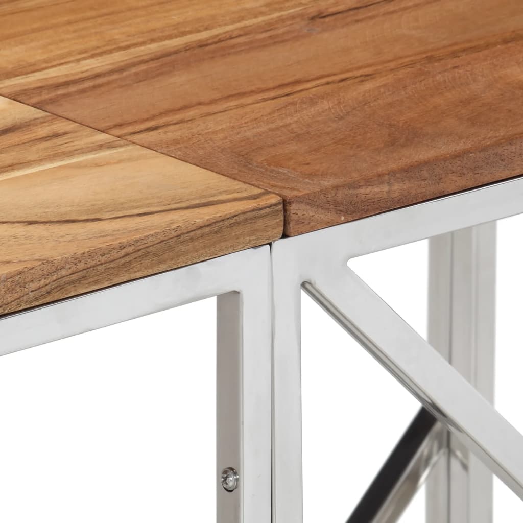 Table console argenté acier inoxydable et bois massif d'acacia