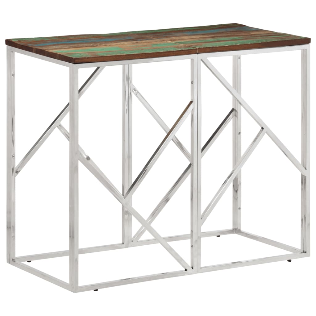 Table console argenté acier inoxydable/bois massif récupération