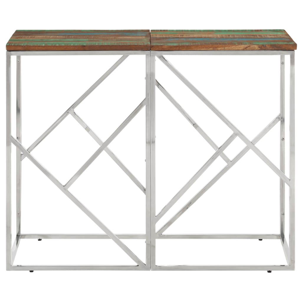 Table console argenté acier inoxydable/bois massif récupération