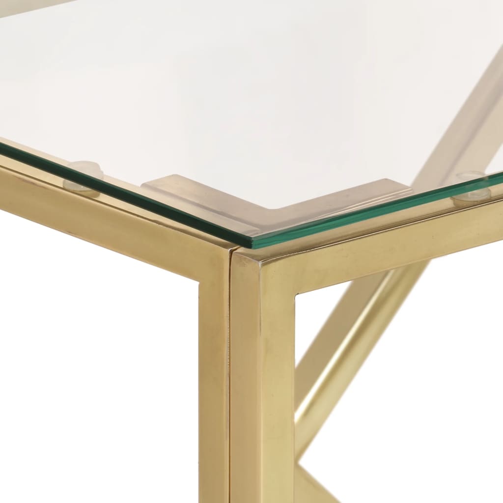 Table console doré acier inoxydable et verre trempé