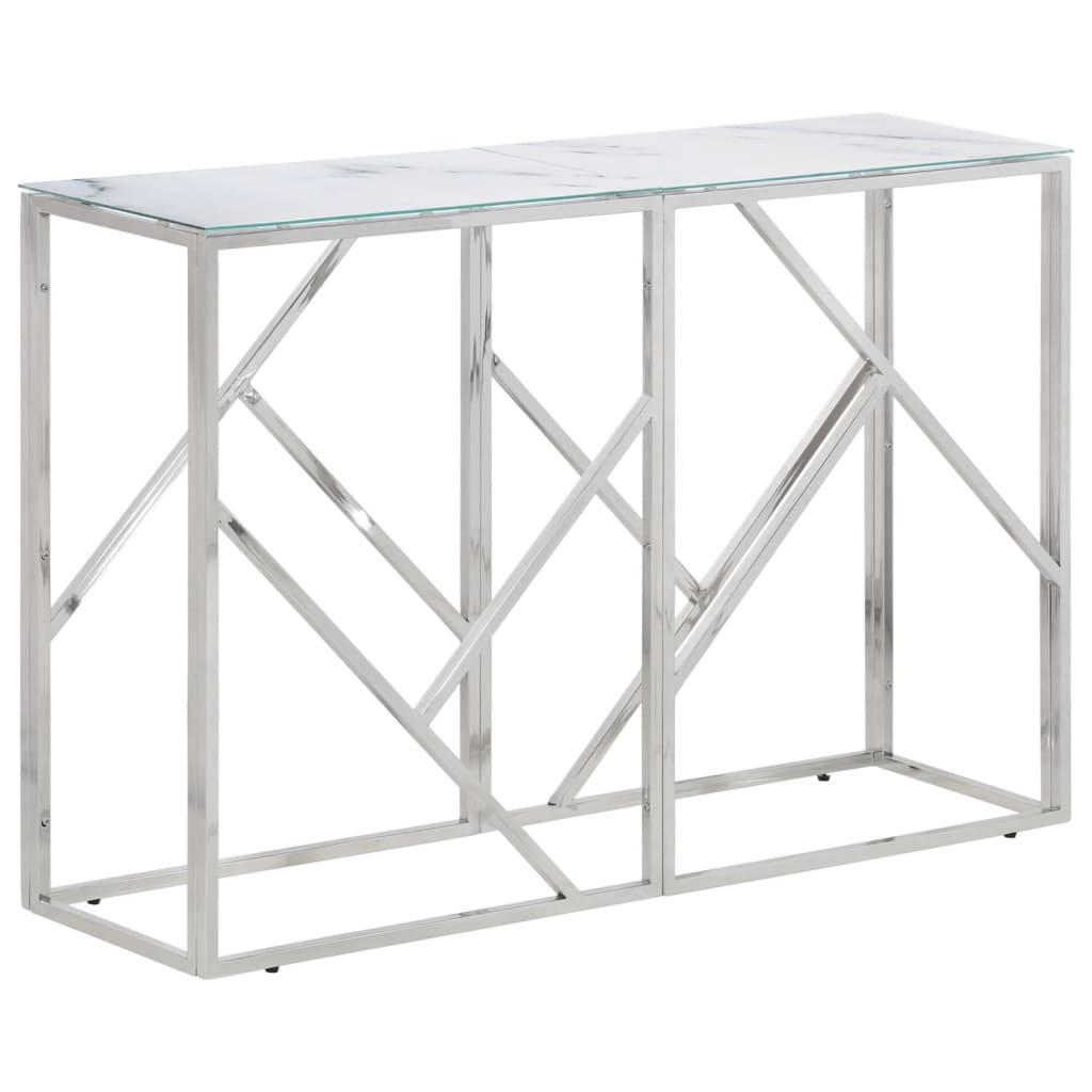 Table console argenté acier inoxydable et verre trempé