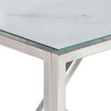 Table console argenté acier inoxydable et verre trempé