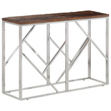 Table console argenté acier inoxydable et bois de mélèze massif