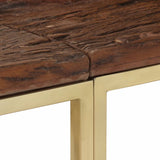 Table console doré acier inoxydable et bois de mélèze massif