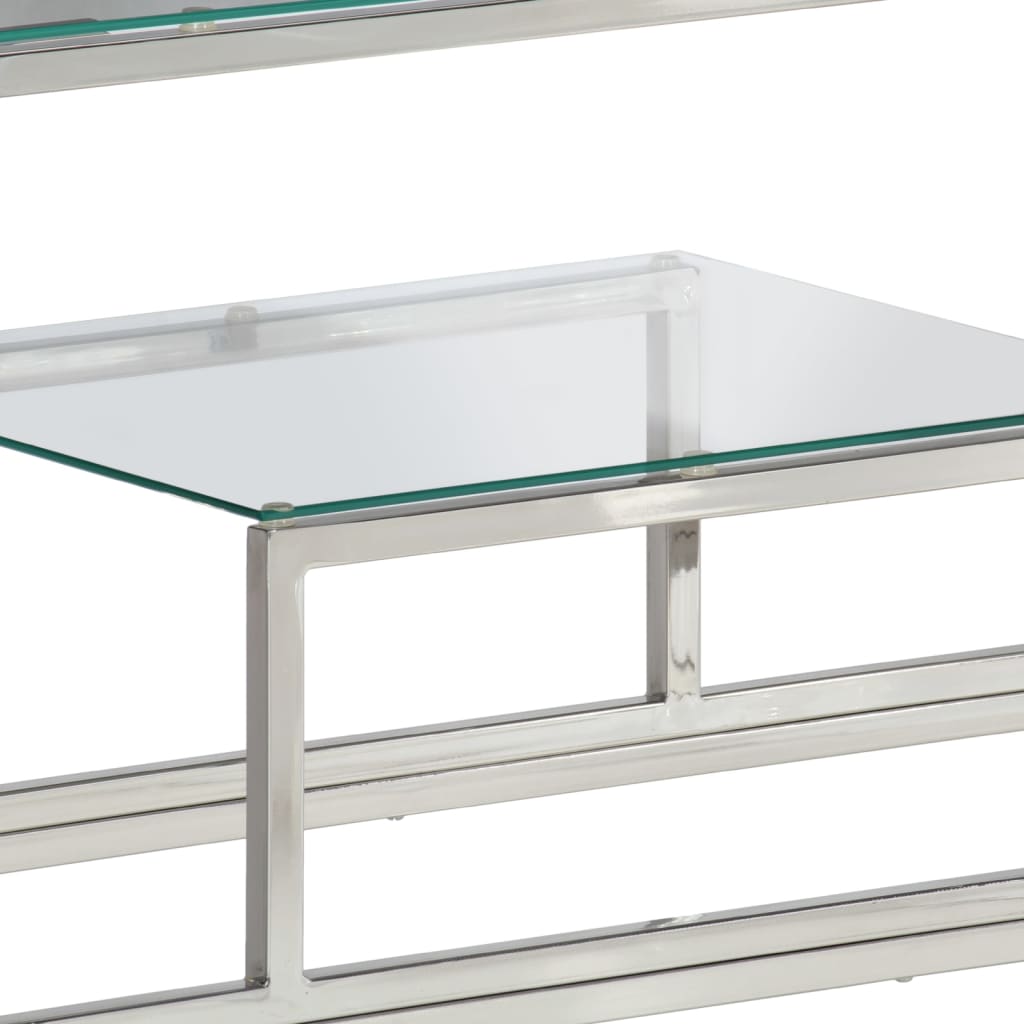 Table console argenté acier inoxydable et verre trempé