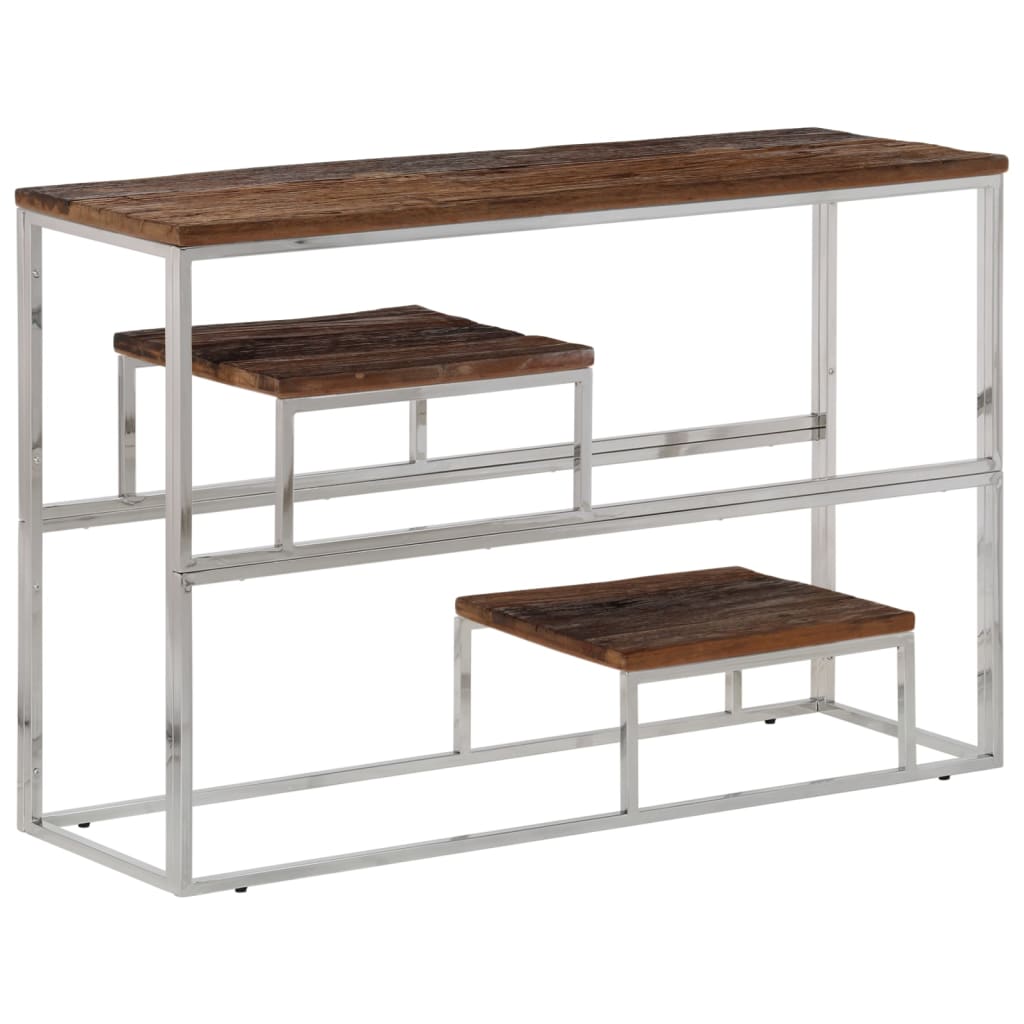 Silver stainless steel and solid larch wood console table