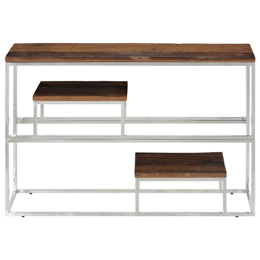 Silver stainless steel and solid larch wood console table