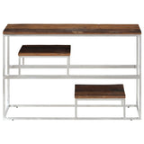 Silver stainless steel and solid larch wood console table