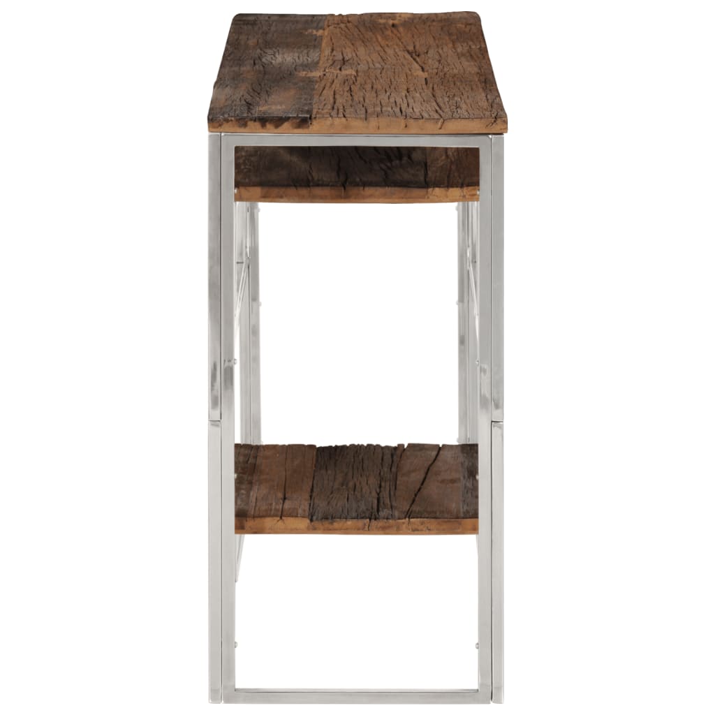 Silver stainless steel and solid larch wood console table