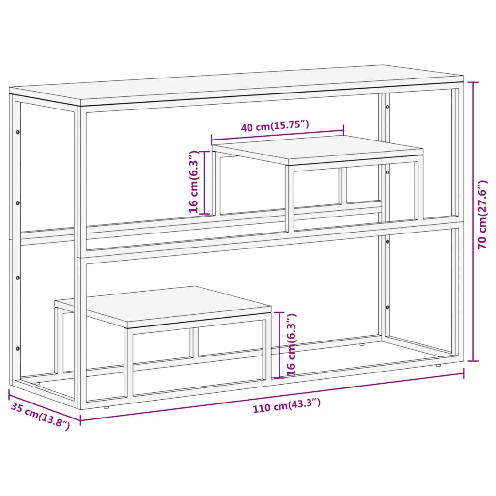 Silver stainless steel and solid larch wood console table