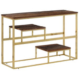 Table console doré acier inoxydable et bois récupération massif