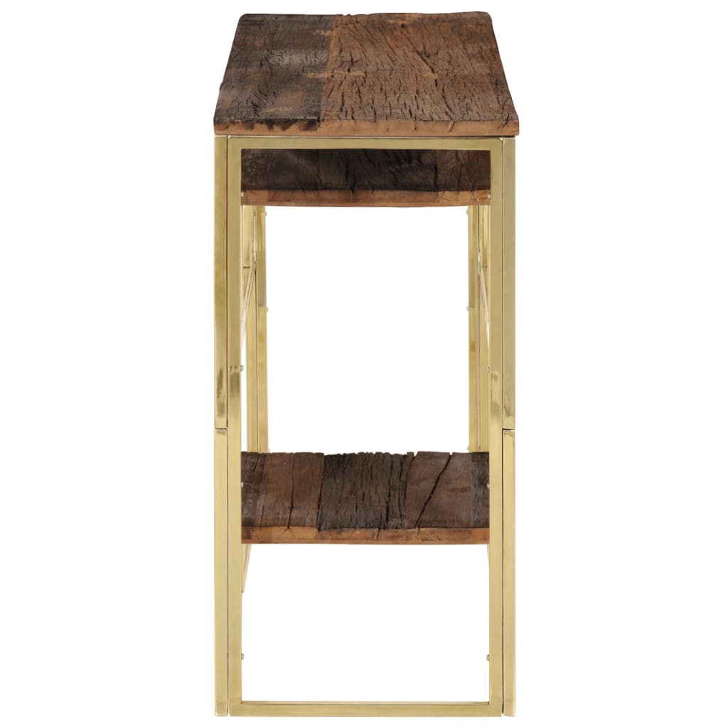 Table console doré acier inoxydable et bois récupération massif