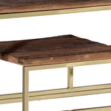 Table console doré acier inoxydable et bois récupération massif