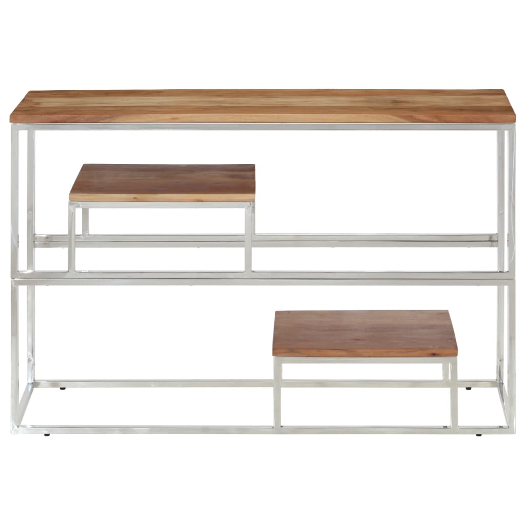 Silver console table stainless steel and solid acacia wood