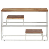 Silver console table stainless steel and solid acacia wood