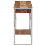 Silver console table stainless steel and solid acacia wood