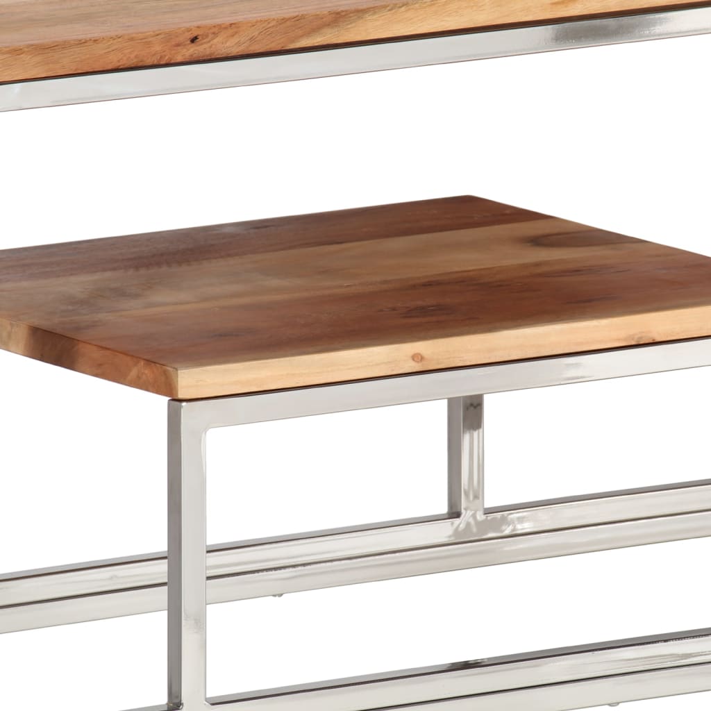 Table console argenté acier inoxydable et bois massif d'acacia