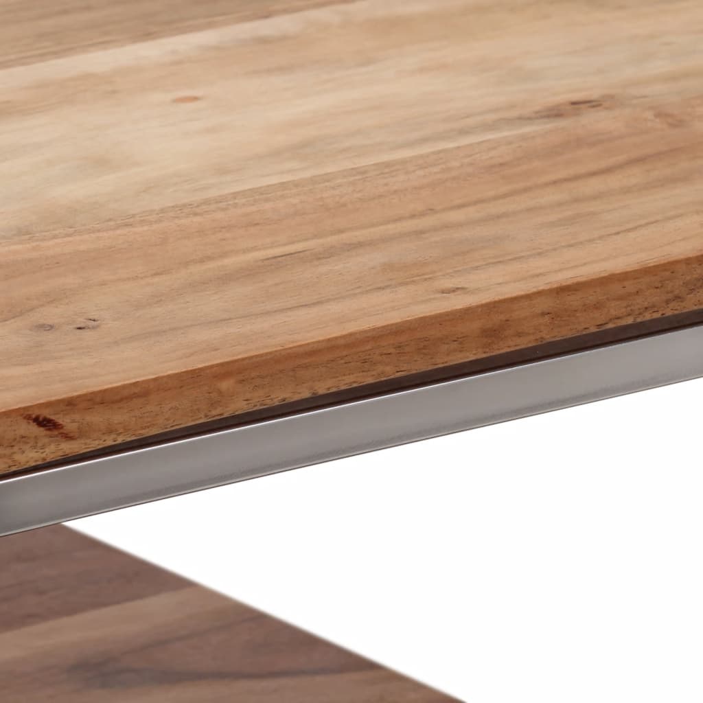 Table console argenté acier inoxydable et bois massif d'acacia