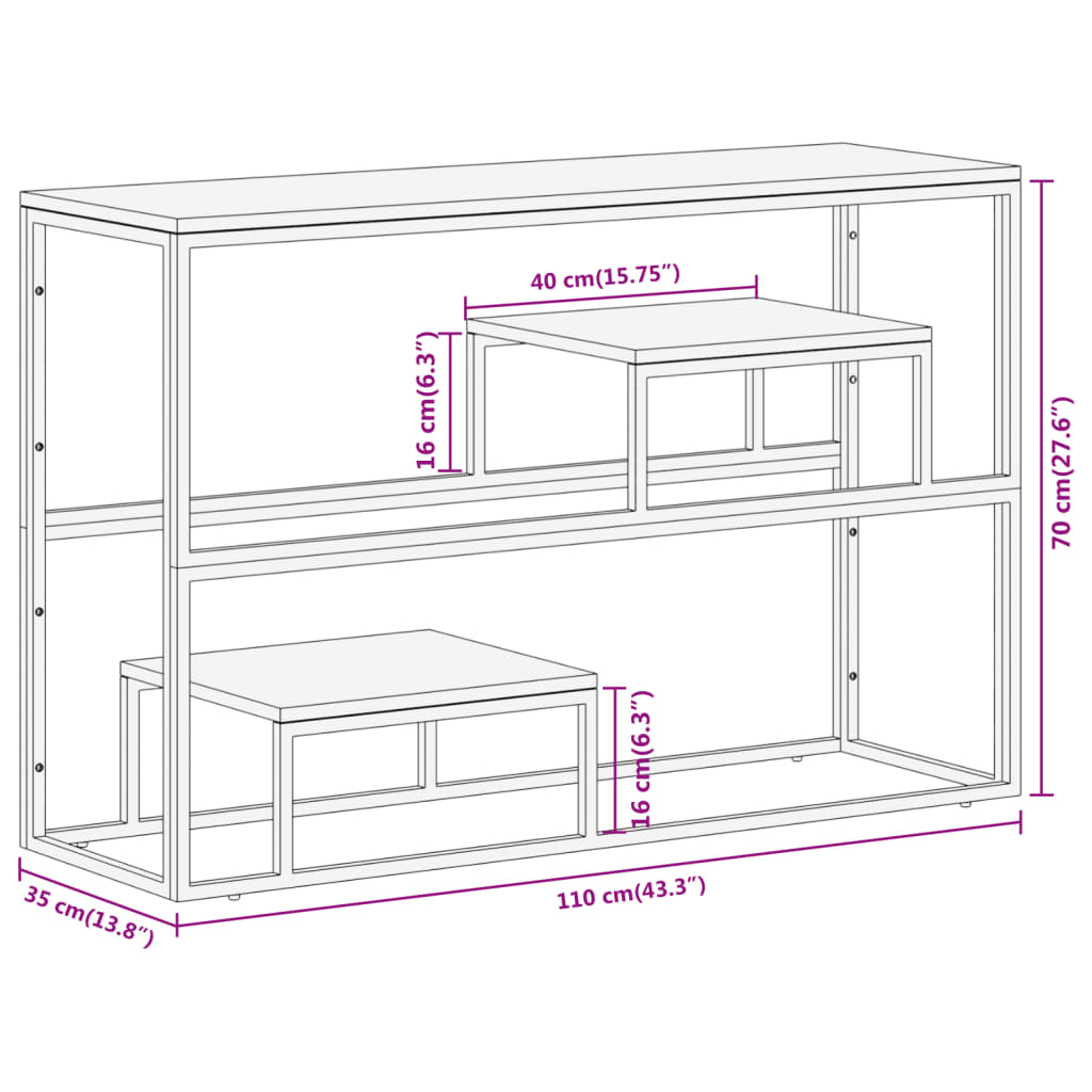 Silver console table stainless steel and solid acacia wood