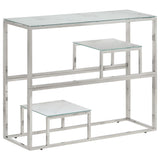 Silver console table stainless steel and tempered glass