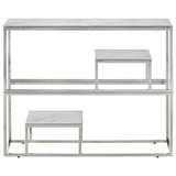 Silver console table stainless steel and tempered glass