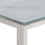 Silver console table stainless steel and tempered glass