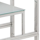 Silver console table stainless steel and tempered glass