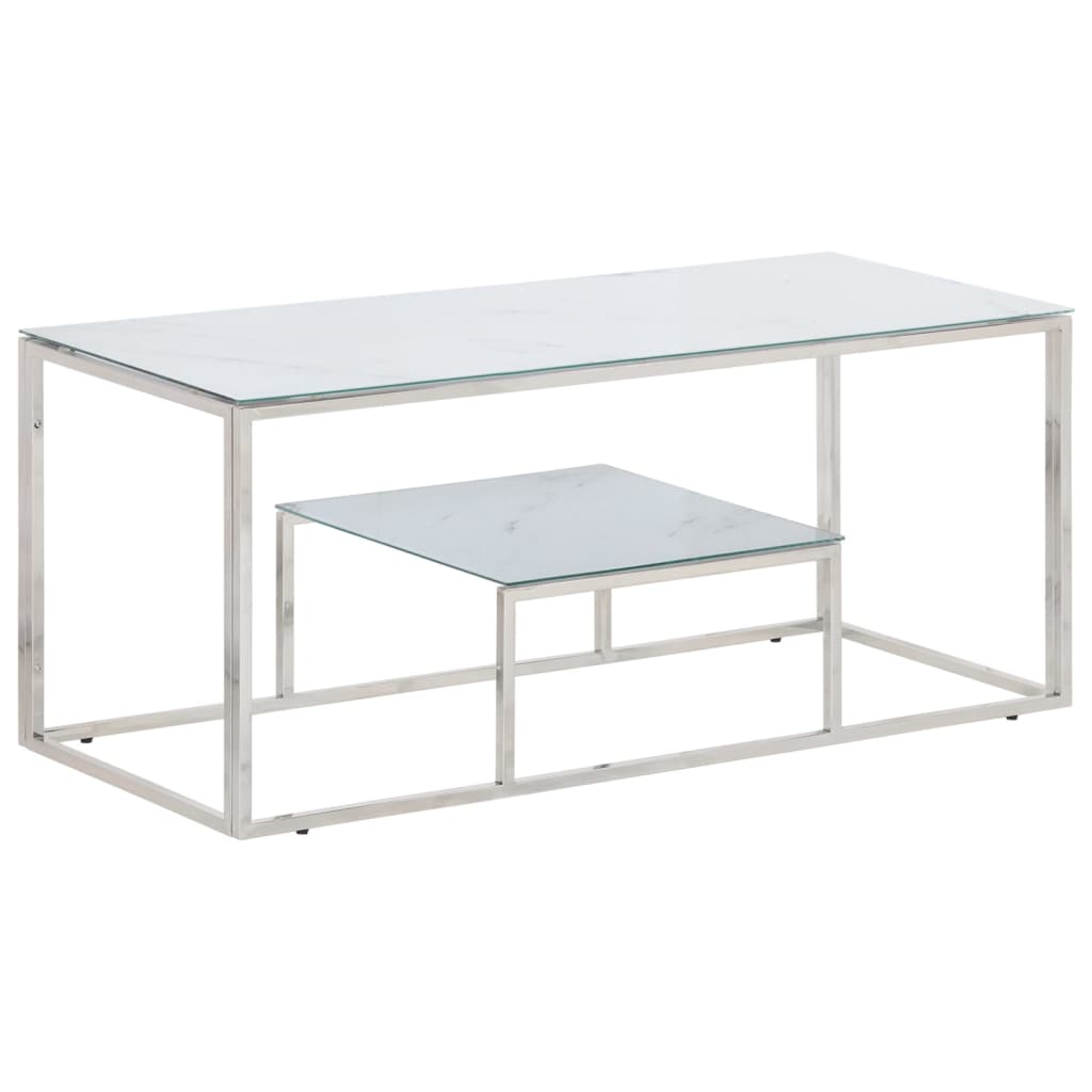 Silver coffee table stainless steel and tempered glass