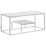 Table basse argenté acier inoxydable et verre trempé