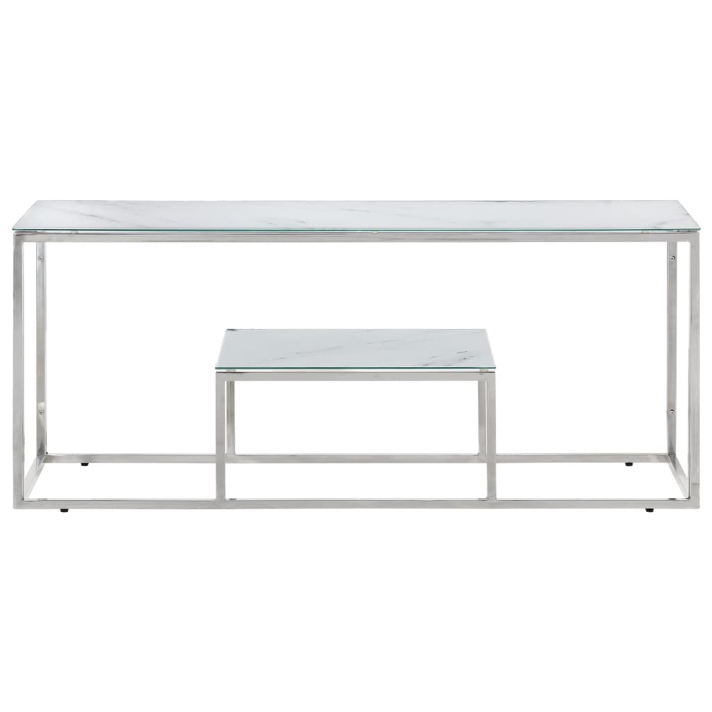 Silver coffee table stainless steel and tempered glass