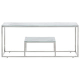 Silver coffee table stainless steel and tempered glass