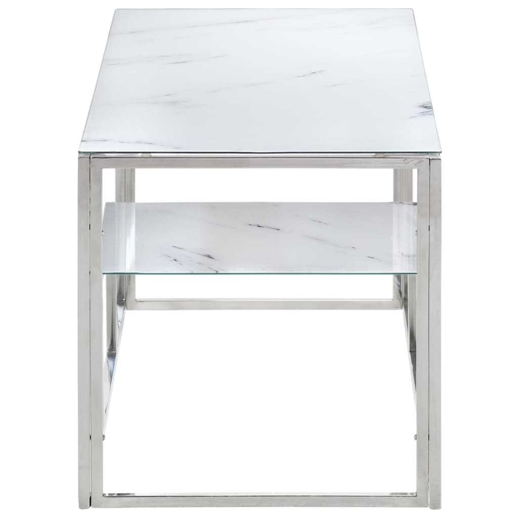 Table basse argenté acier inoxydable et verre trempé