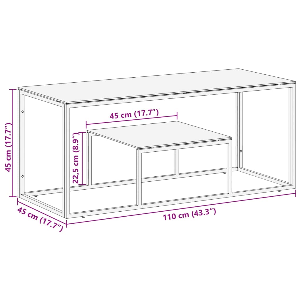 Silver coffee table stainless steel and tempered glass