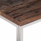 Table basse argenté acier inoxydable et bois de mélèze massif