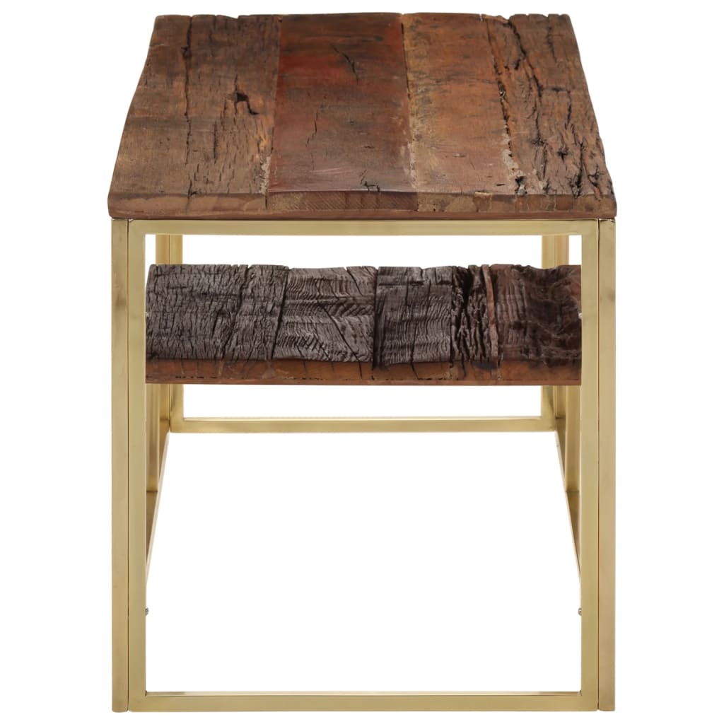 Table basse doré acier inoxydable et bois de mélèze massif