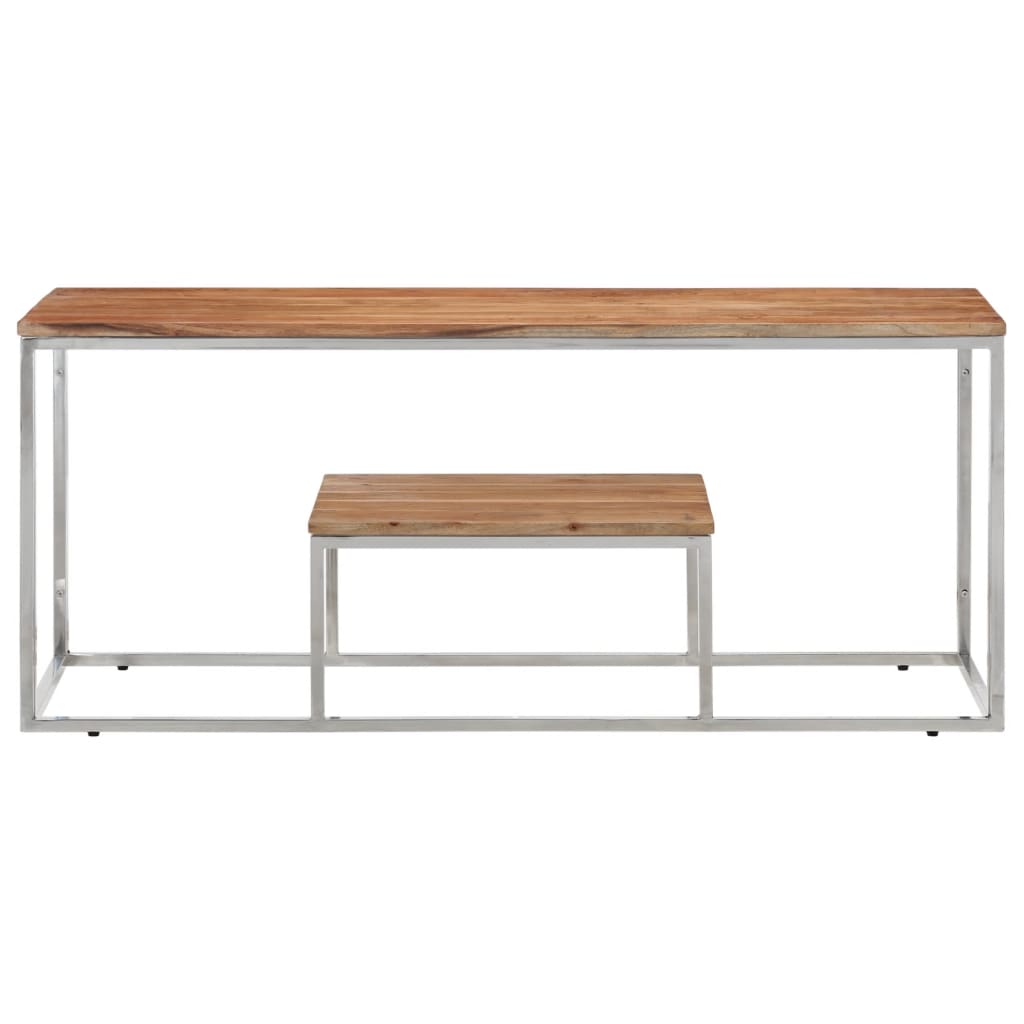 Table basse argenté acier inoxydable et bois massif d'acacia