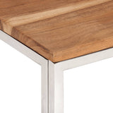 Silver coffee table stainless steel and solid acacia wood