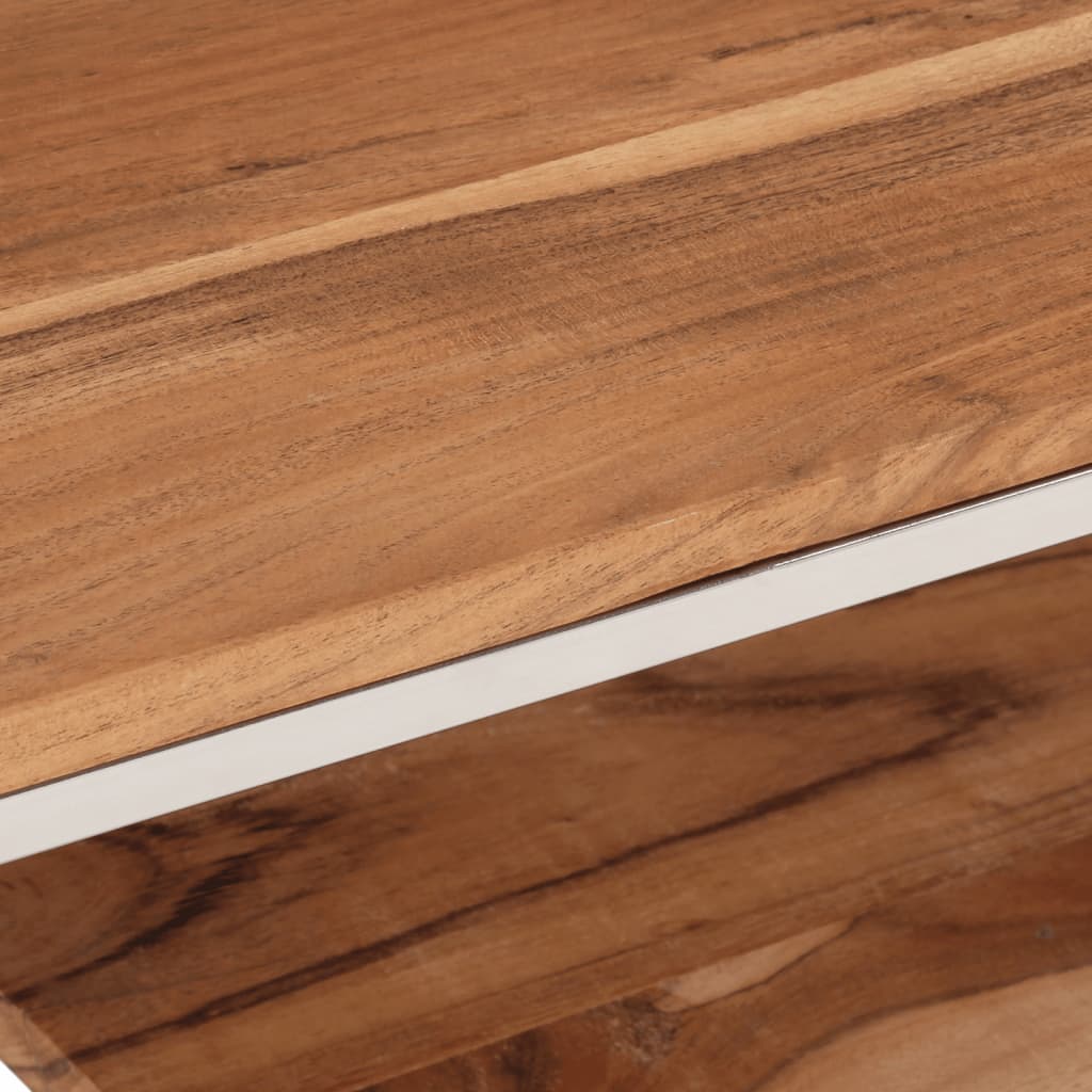 Table basse argenté acier inoxydable et bois massif d'acacia