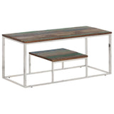 Table basse argenté acier inoxydable/bois massif récupération