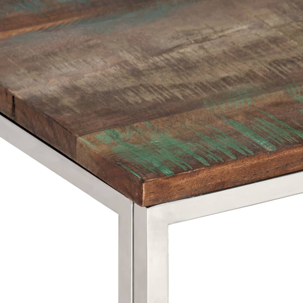 Table basse argenté acier inoxydable/bois massif récupération