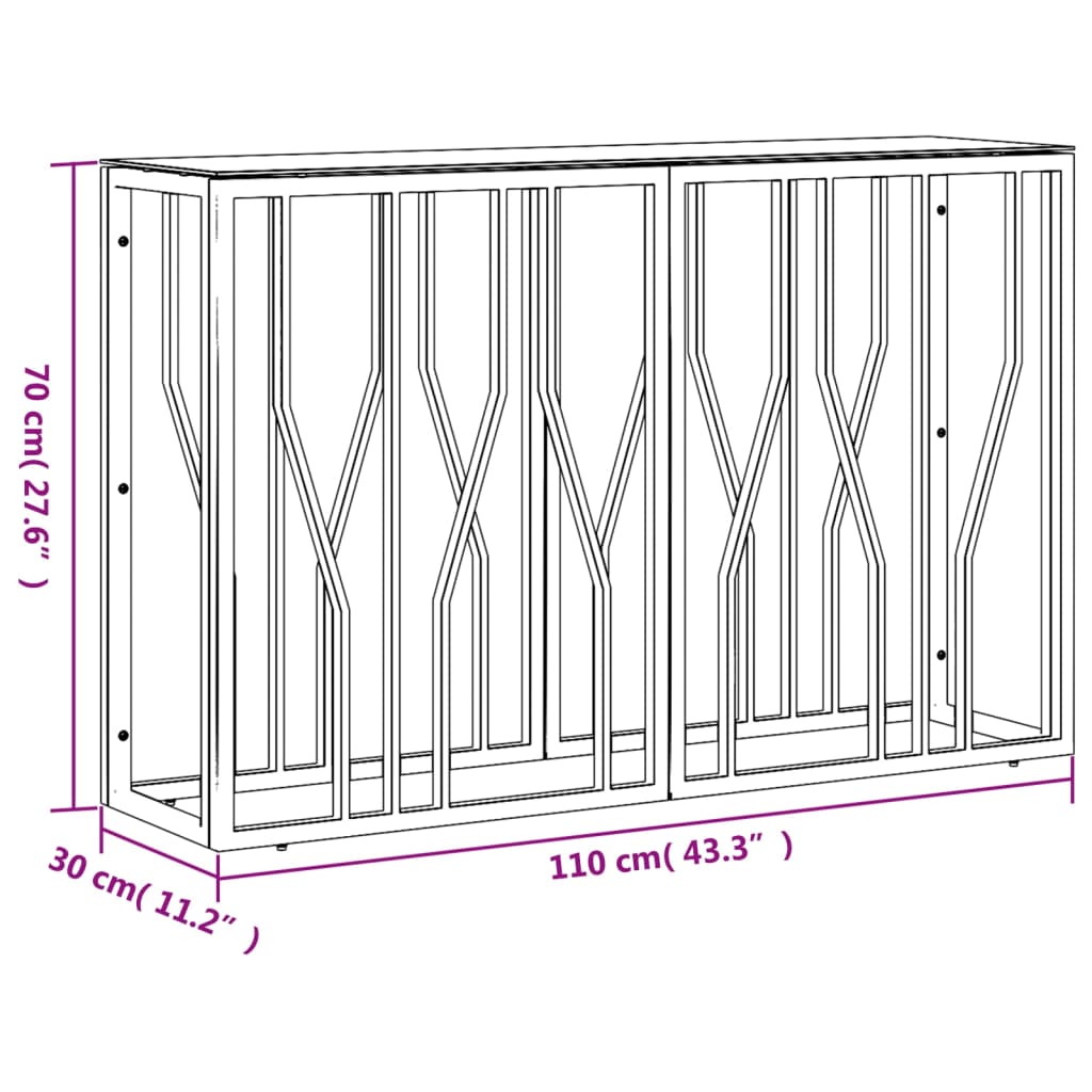 Table console 110x30x70 cm acier inoxydable et verre